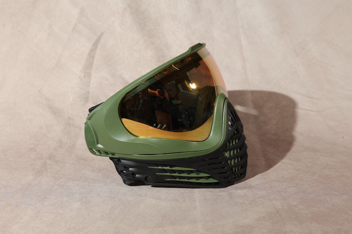 Virtue VIO Paintball Mask Olive Green With Gold Mirror Lens And Strap Bundle