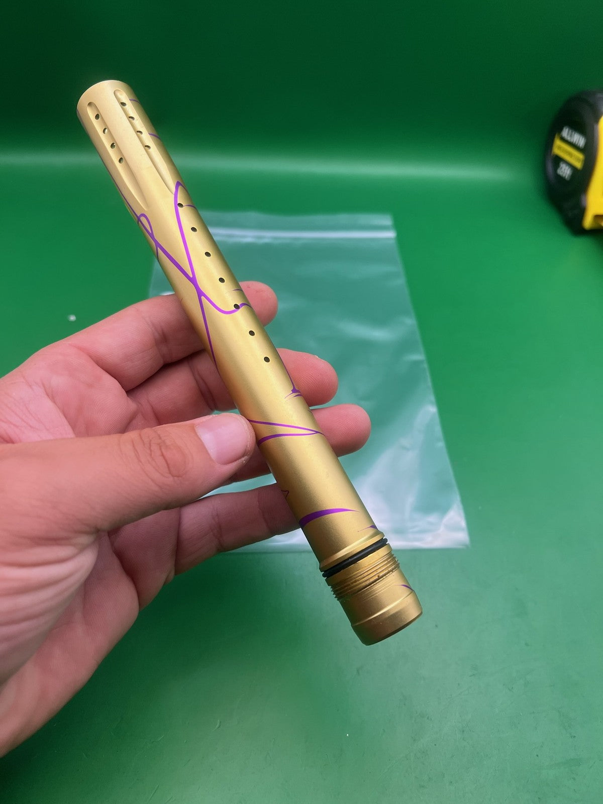 Dye Ultralite UL 14" Barrel Tip Gold/Purple Splash Dust Anodized Front