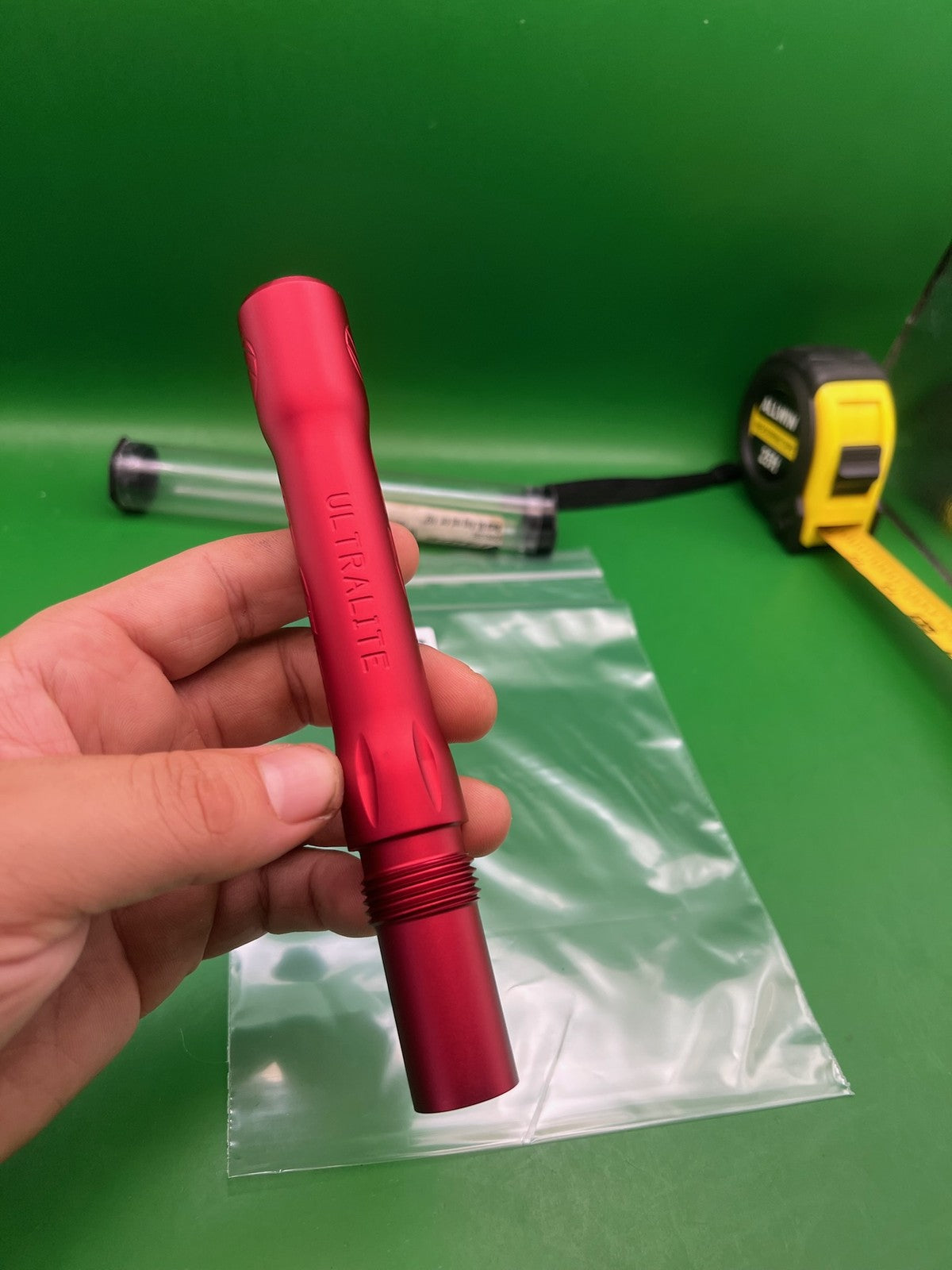 Dye Ultralite Barrel Back Red .692 Angel Threaded - used paintball barrel back - red anno