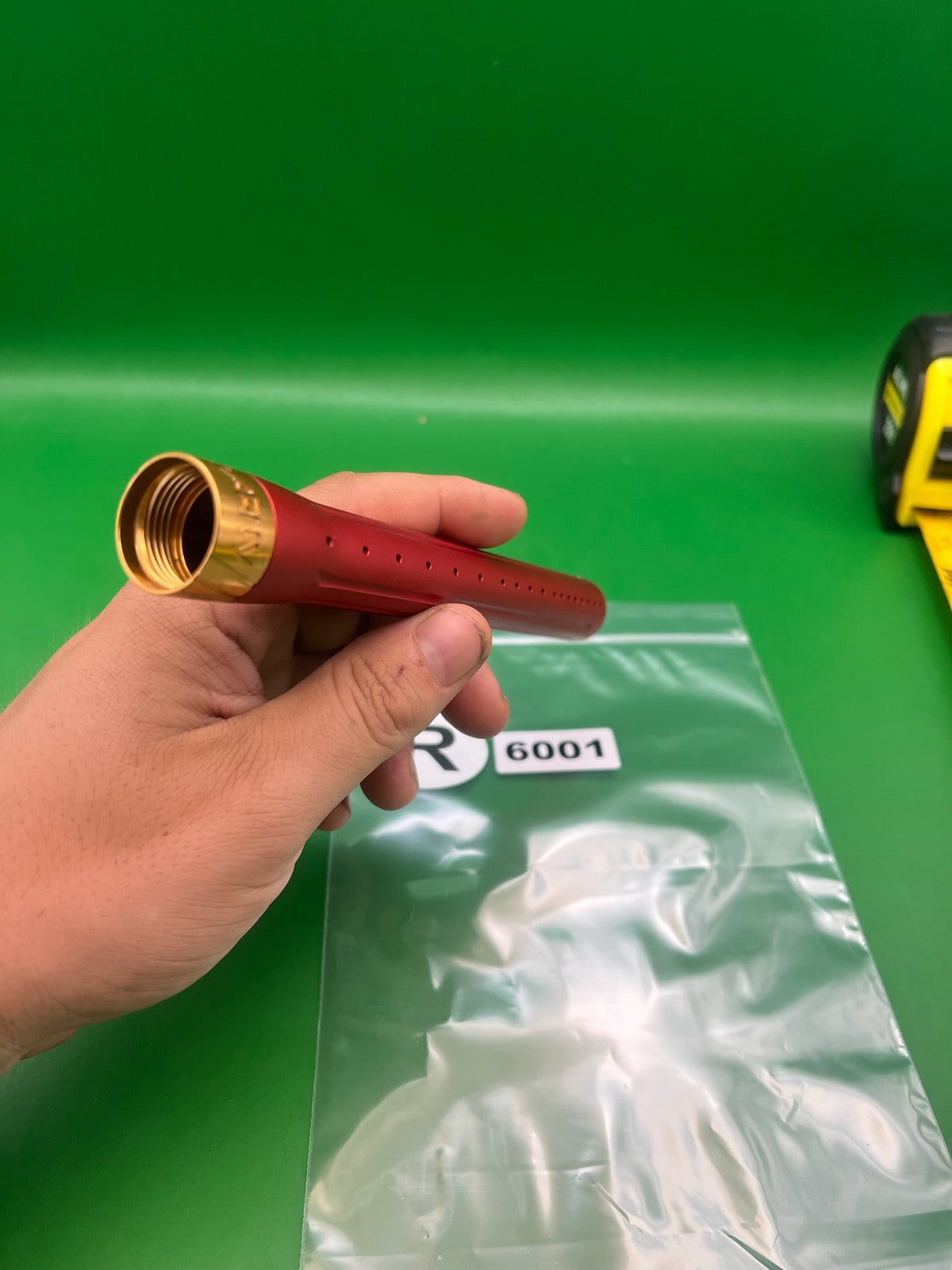 HK Army LAZR Barrel Tip 8" Red Gold - used paintball barrel tip - red/gold