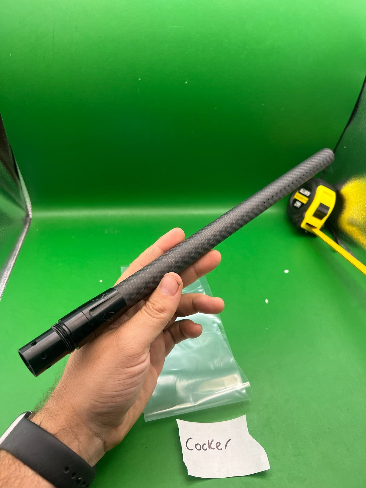 Deadly Winds Carbon Fiber Barrel Cocker Thread Black 14in - used paintball barrel - black