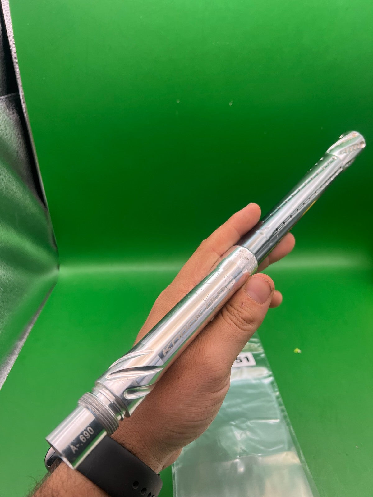 Autococker Knock Out Barrel 14" .690 Chrome Silver - used paintball barrel - chrome silver