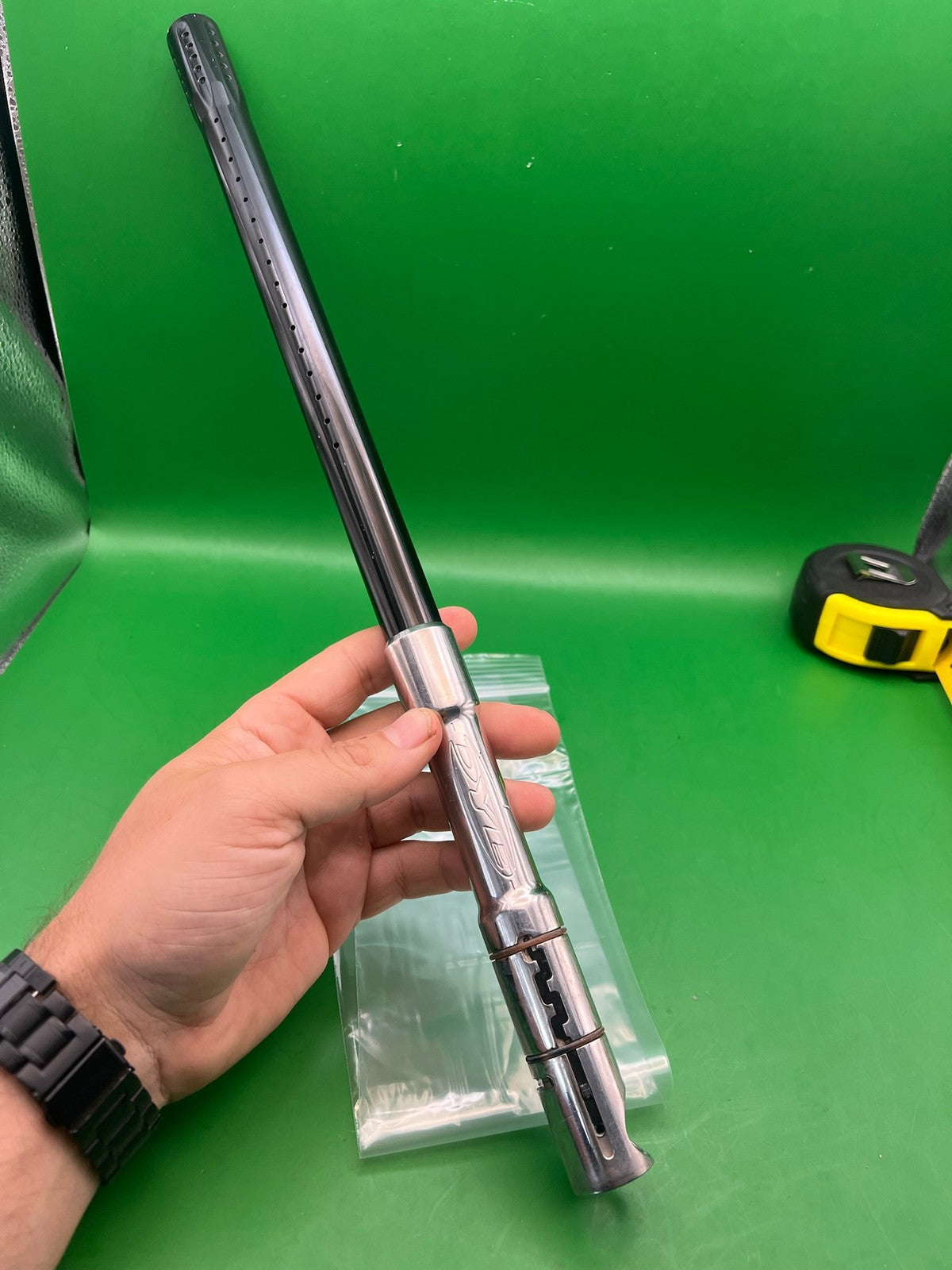 Automag Dye Broomstick Barrel .686 Chrome Black - used paintball barrel - black/silver