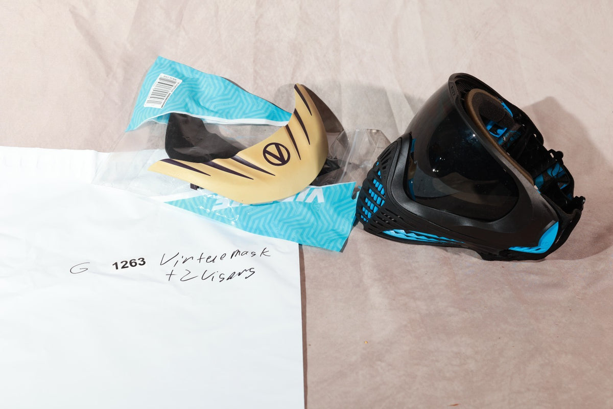 Virtue VIO Paintball Mask Black Cyan Blue With 2 Extra Visors Goggle Bundle