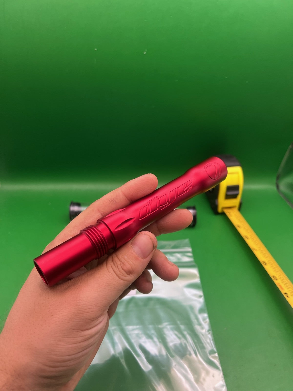 Dye Ultralite Barrel Back Red .692 Angel back - used paintball barrel back - red anno