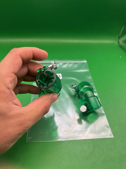 Green Paintball Elbows - x2 - used paintball feed elbow / neck elbow - transparent green