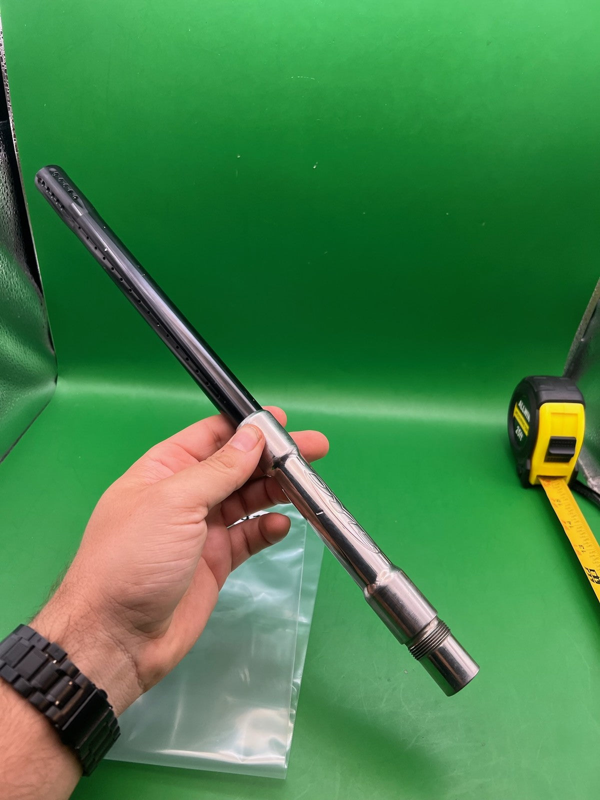 Dye Automag BoomstickSilver Black 14" .685 - used paintball barrel - black/silver