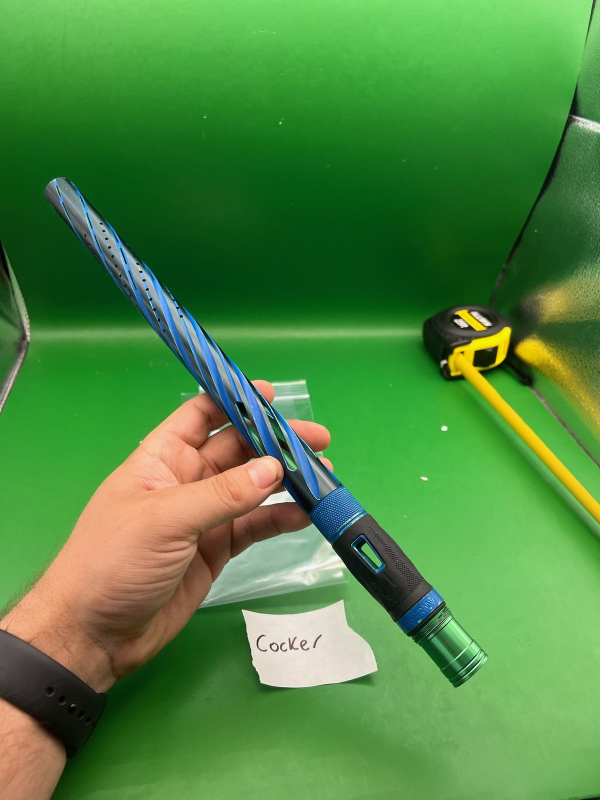Autococker 14 inch Lazr Barrel - used paintball barrel - black/blue