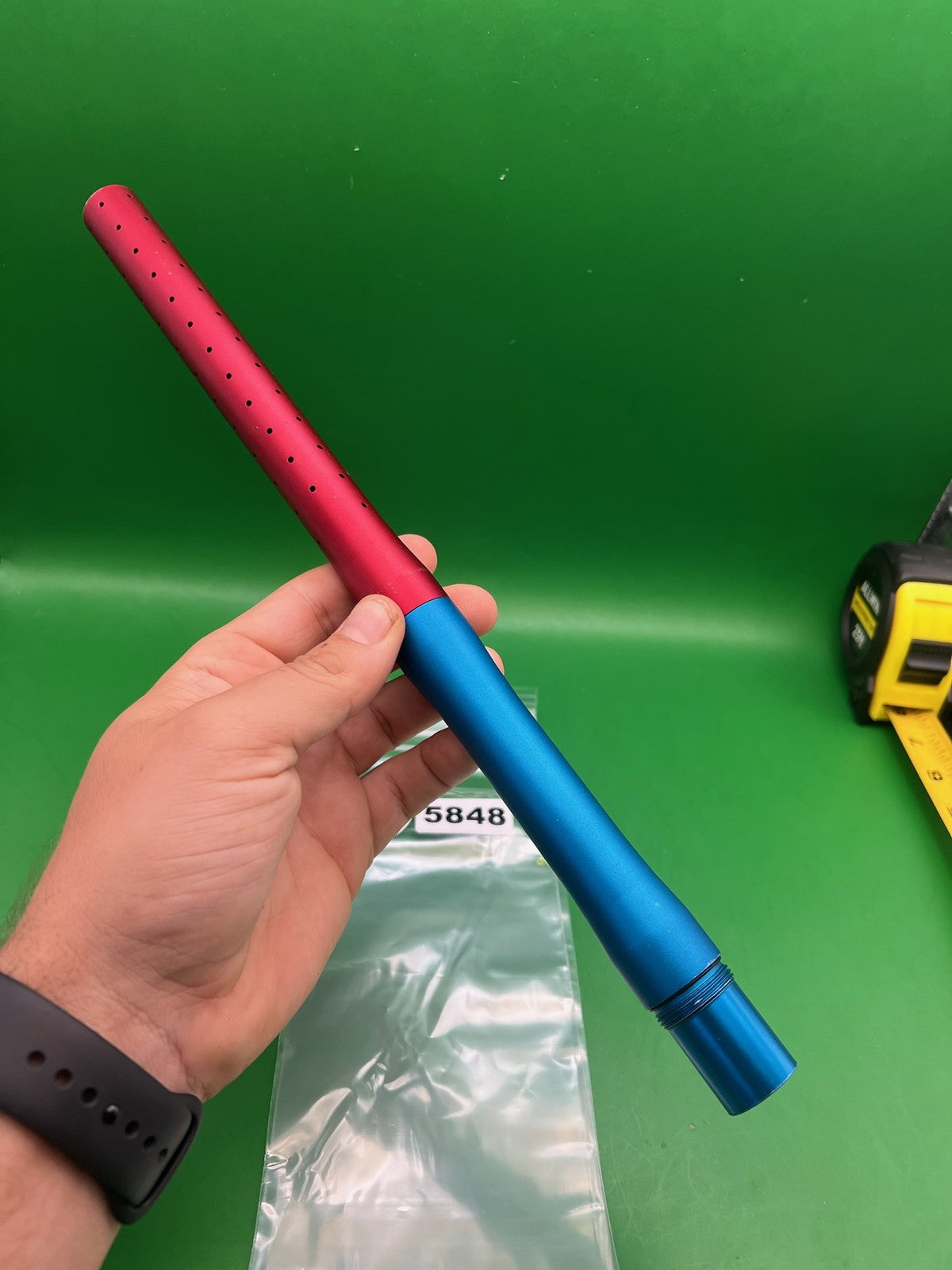 Empire Two Piece Superman Autococker Barrel .689 Blue Red - used paintball barrel (two-piece: back + tip) - blue/red