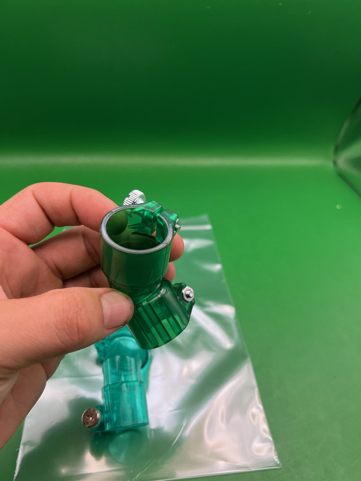 Green Paintball Elbows - x2 - used paintball feedneck elbow - teal / green transparent