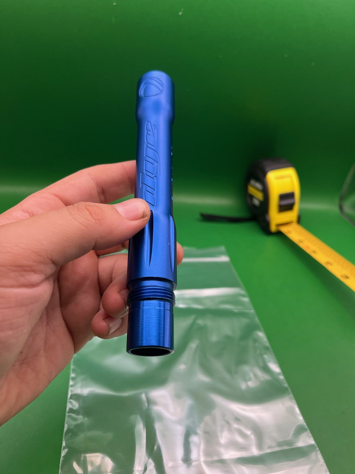 Dye UltraLite Barrel Back Blue .692 Bore Autcoocker - used paintball barrel back - blue anno