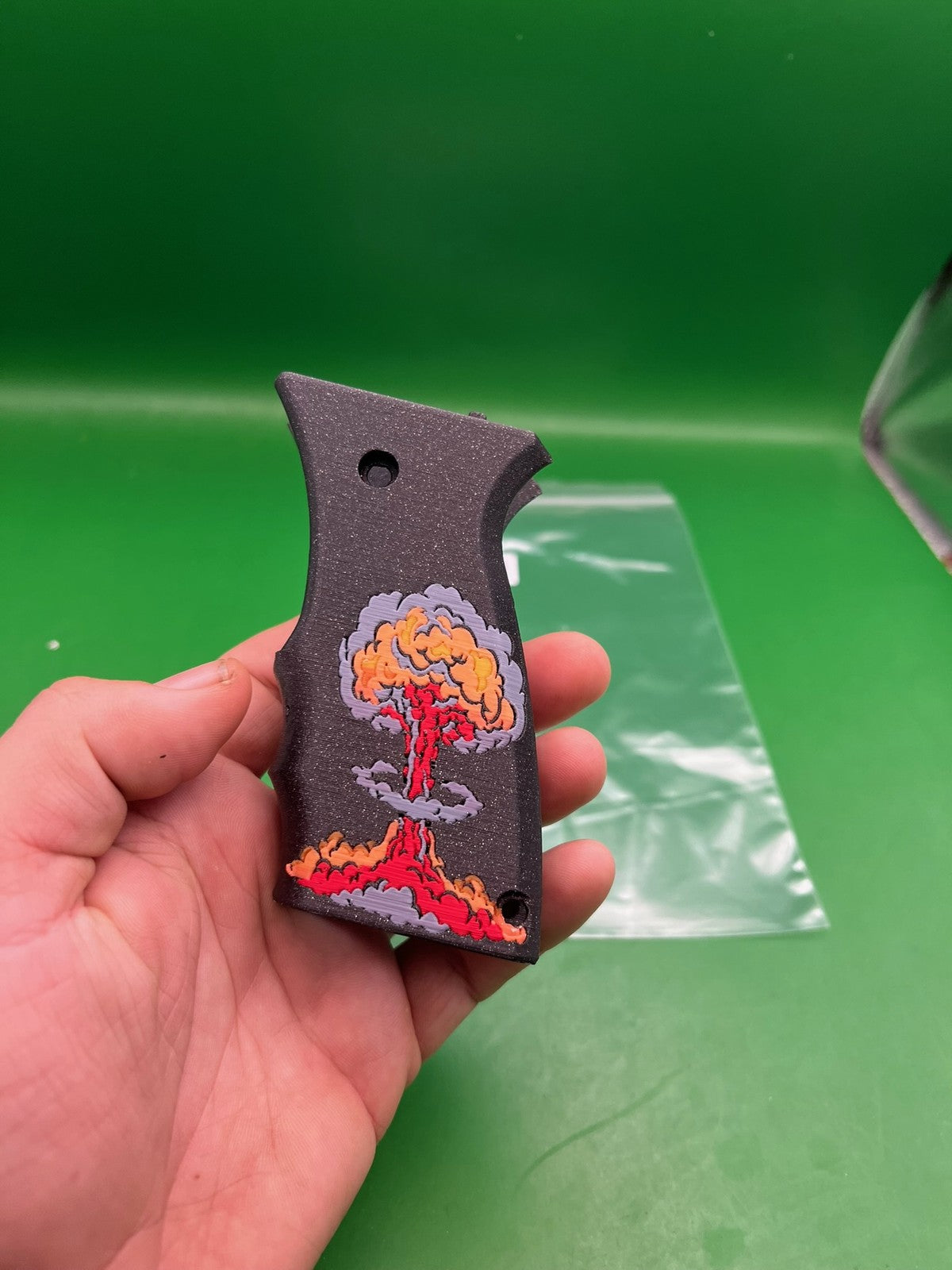Custom 3D Printed Paintball Grip Panels Black Mushroom Cloud Skull Set