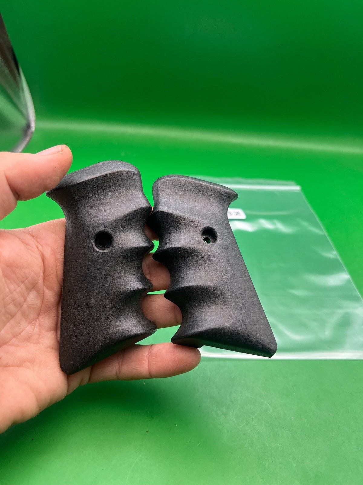 Grooved 45* Single Hole Autococker Grips - used paintball grip panels - black