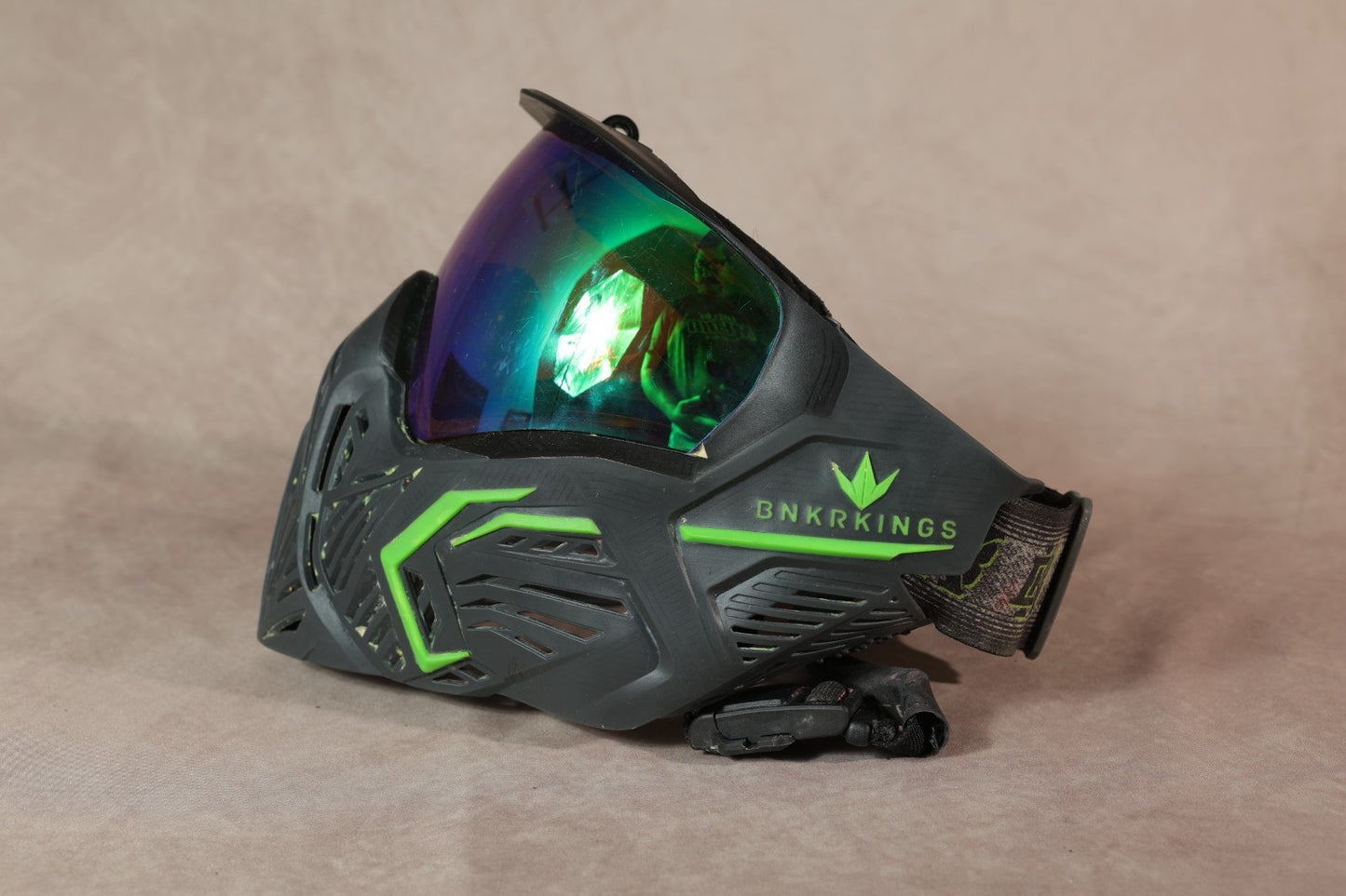 Bunker Kings CMD Paintball Mask Black Green Mirror Lens With Soft Bag