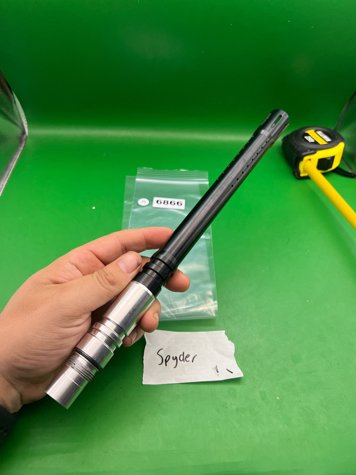 Spyder Paintball Two-Piece Barrel Black Silver 14" .687 Bore - used paintball barrel - black/silver