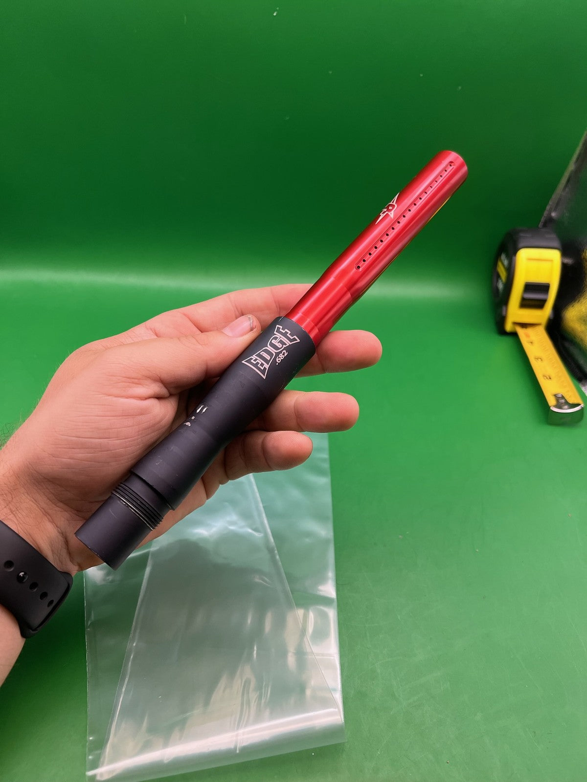 Autococker J&amp;J Edge Barrel .682 - used paintball barrel two-piece set - black/red anno