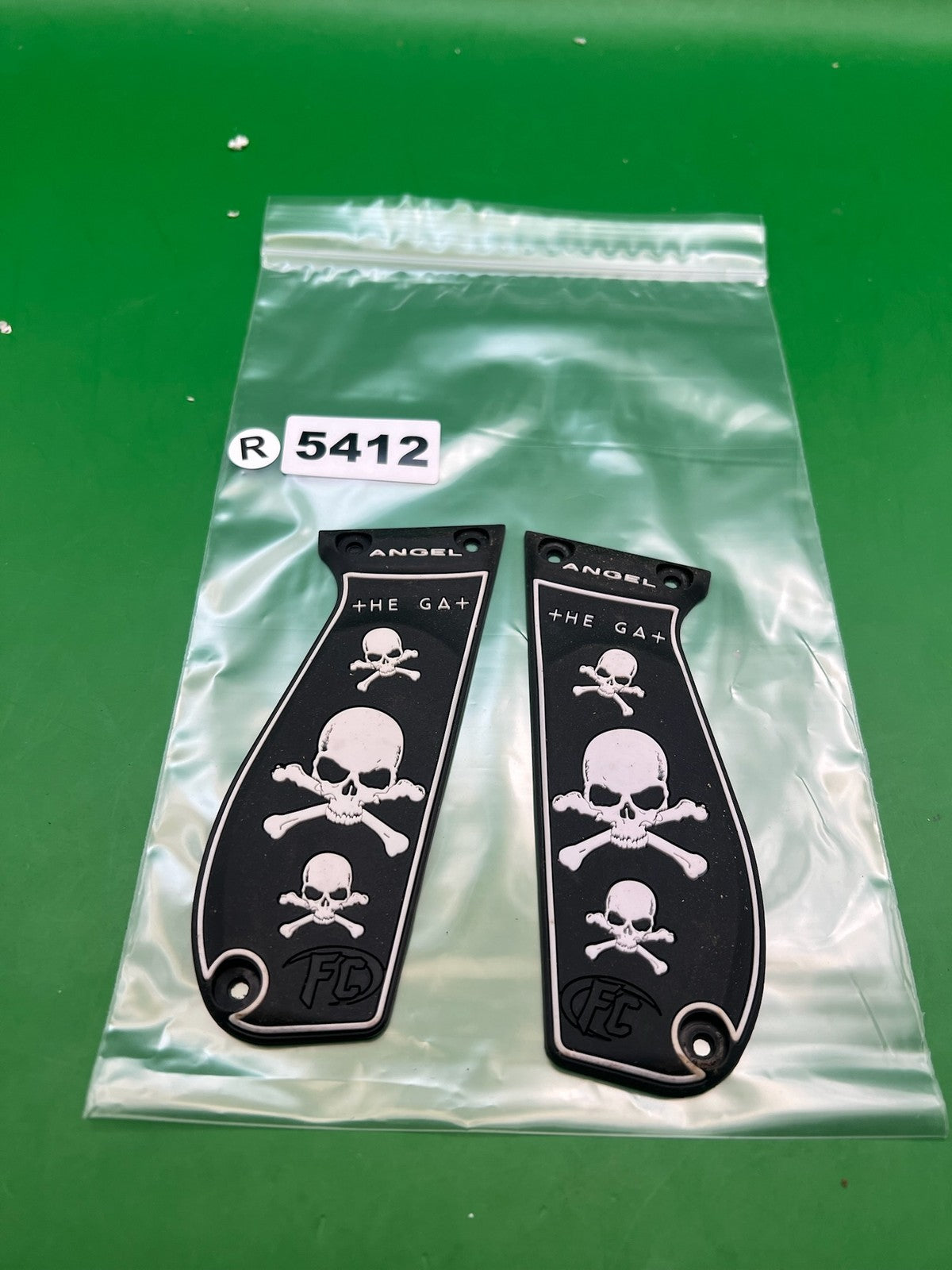 WDP Angel The Gat Skull Crossbones Grip Panels Black FC Logo Pair
