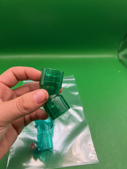 Green Paintball Elbows - x2 - used paintball feedneck elbow - teal / green transparent