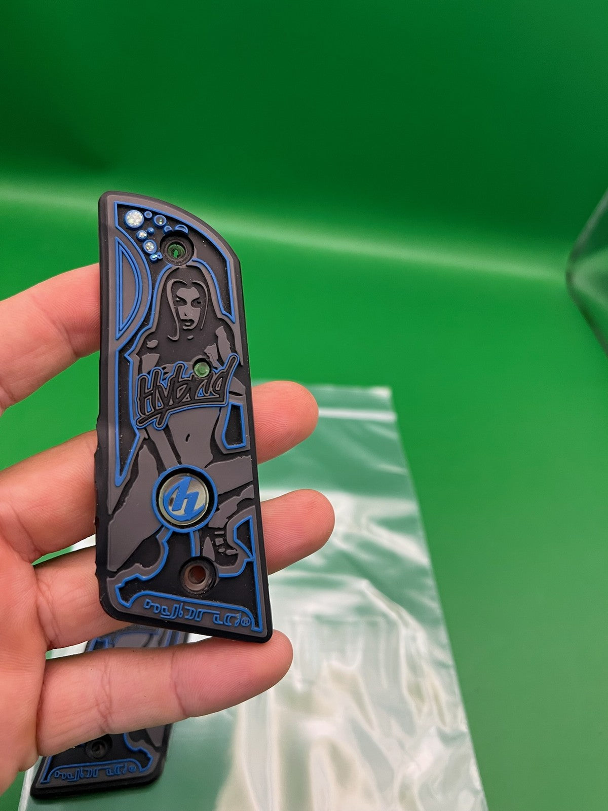 Hybrid PB 1911 45 Style Grip Panels Black Blue Contract Killer Design