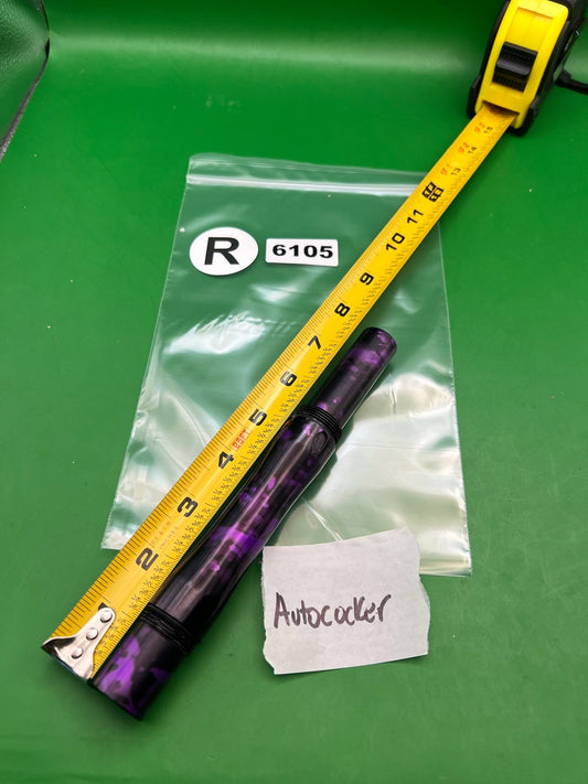 Autococker Two-Piece Barrel Purple Black Splash 8" - used paintball barrel two-piece set - purple black splash