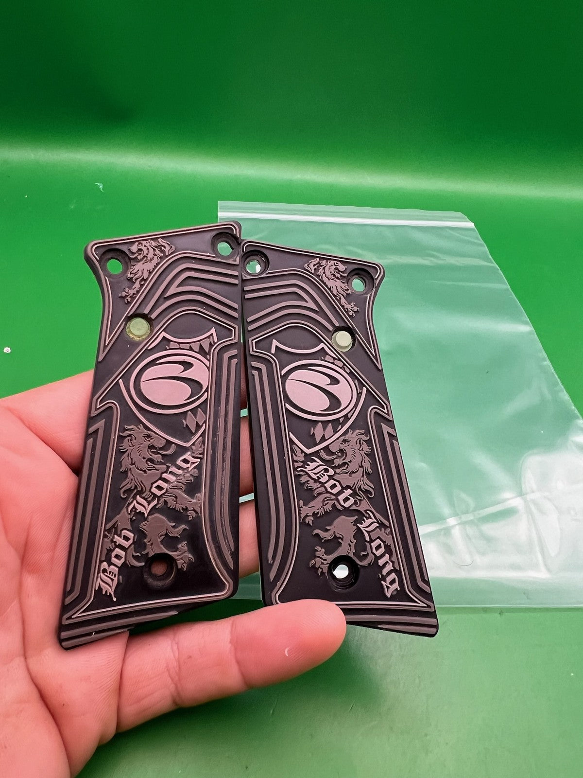 Bob Long Marq LED Grip Panels Black Aluminum Engraved Lion Logo