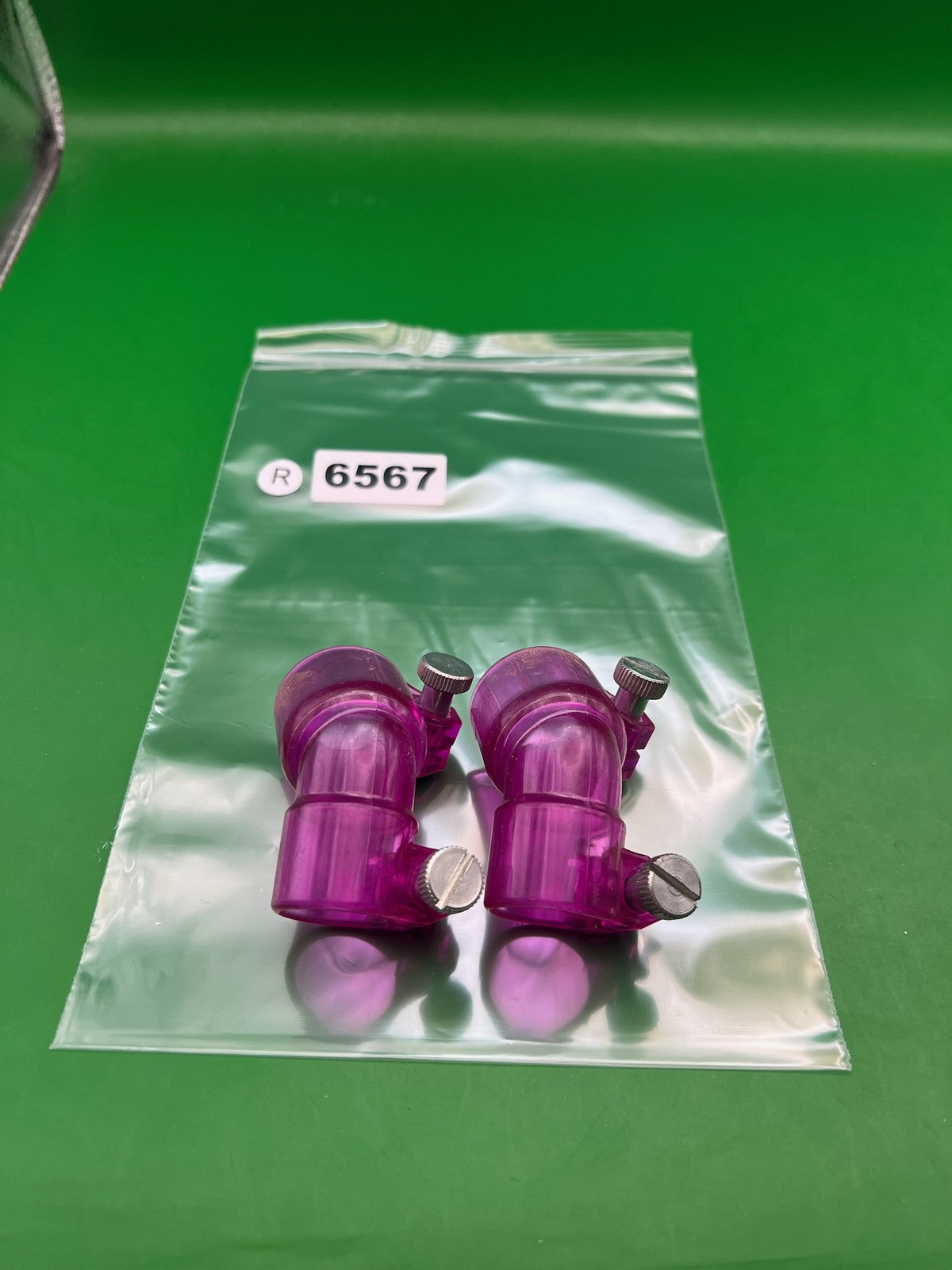 Purple Paintball Elbows - x2 - used paintball feed elbow / hopper elbow - translucent purple