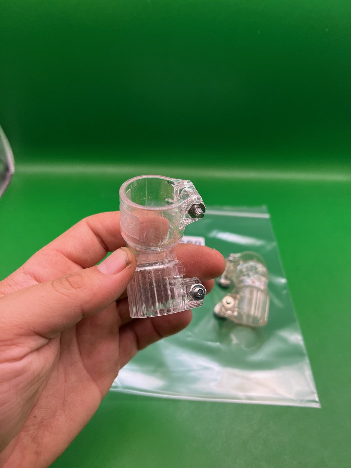 Pair of Two Clear Paintball Right Feed Elbows - used paintball feed elbow - clear