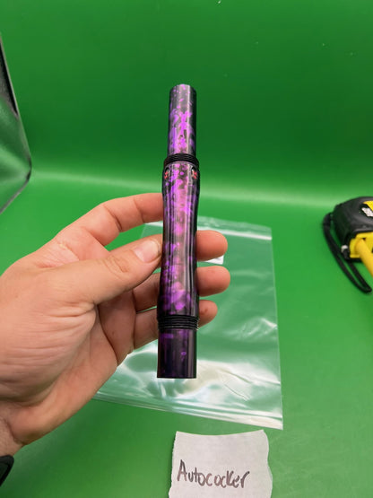 Empire Autococker Back - used paintball barrel back - purple/black splash anno