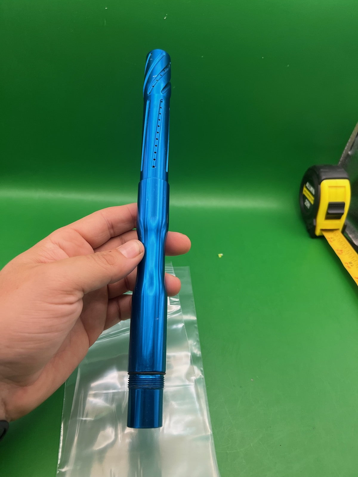 Lightening Autococker  14" .690 Blue - used paintball barrel - blue anno