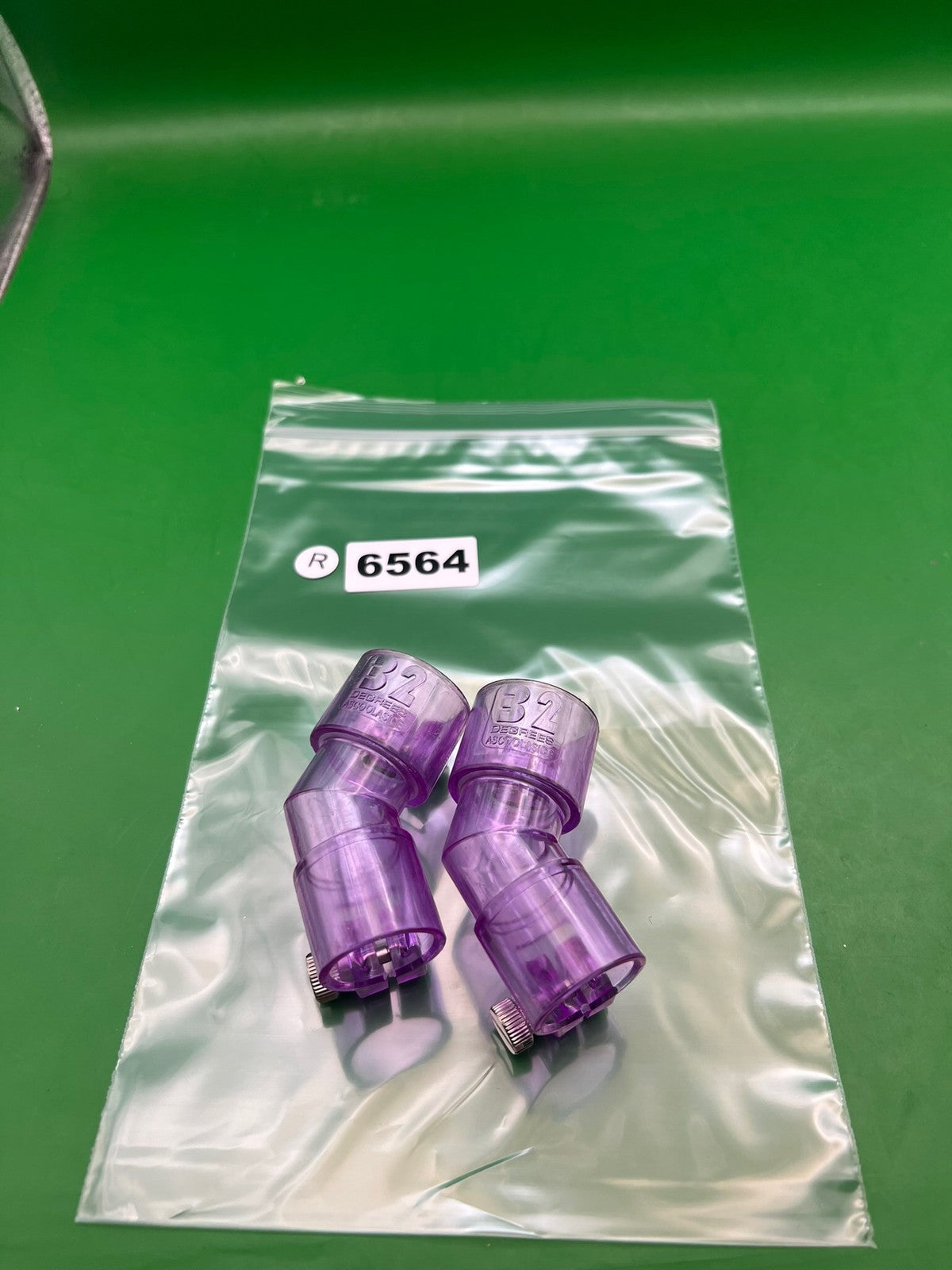 Pair of 2 Purple Paintball Right Feed Elbows - used paintball feed elbow - purple