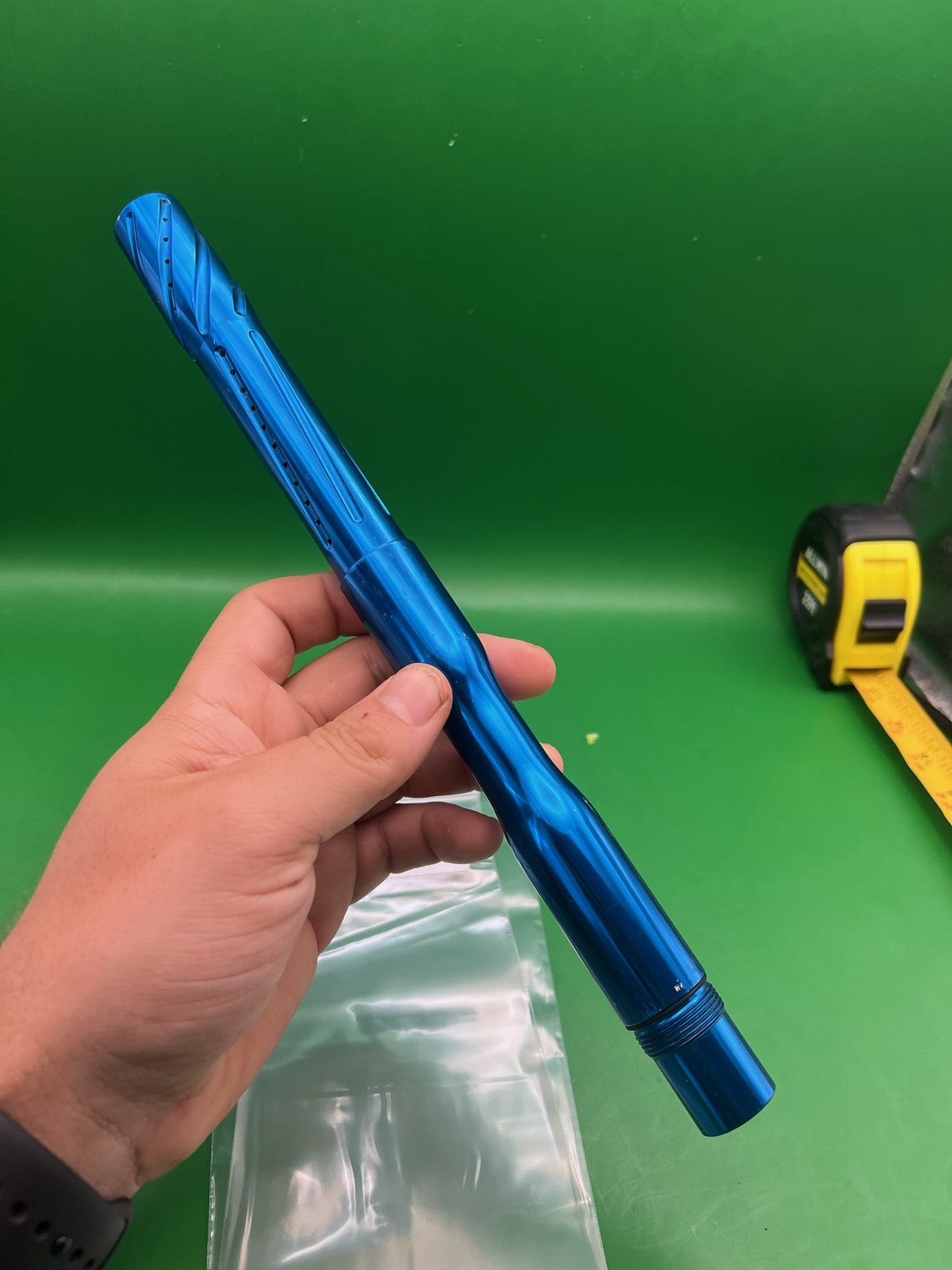 Lightening Autococker  14" .690 Blue - used paintball barrel - blue anno