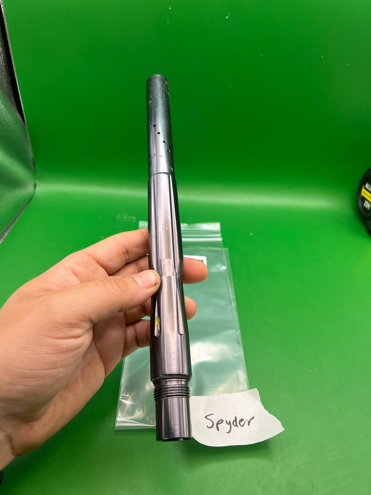 Spyder Two-Piece Barrel 14" .691 Black Silver - used paintball barrel - black/silver
