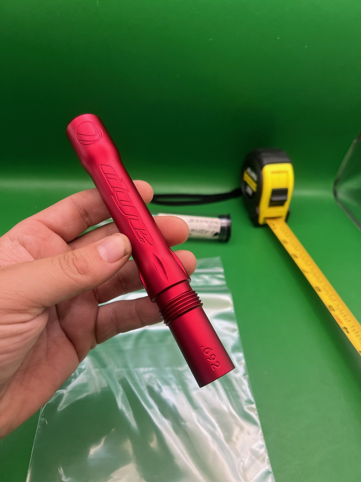 Dye Ultralite Barrel Back Red .692 Angel back - used paintball barrel back - red anno
