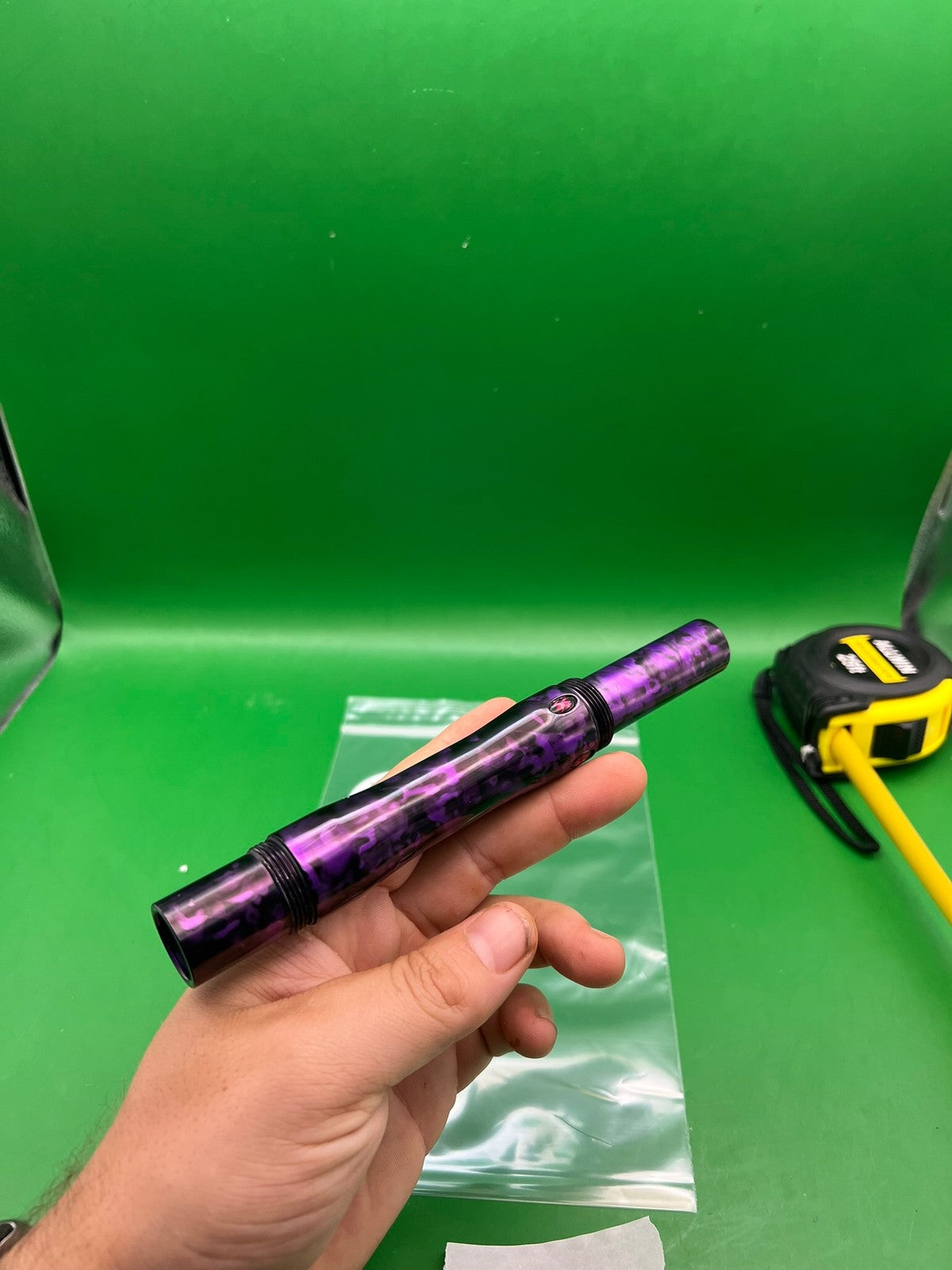 Empire Autococker Back - used paintball barrel back - purple/black splash anno