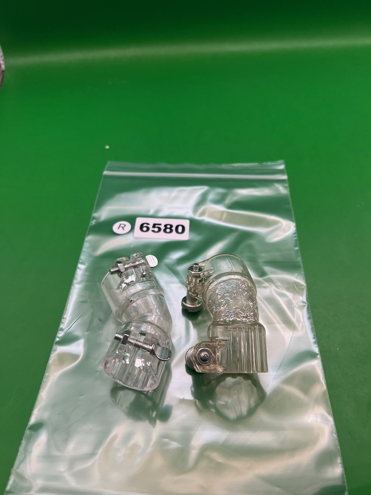 Pair of Two Clear Paintball Right Feed Elbows - used paintball feed elbow - clear