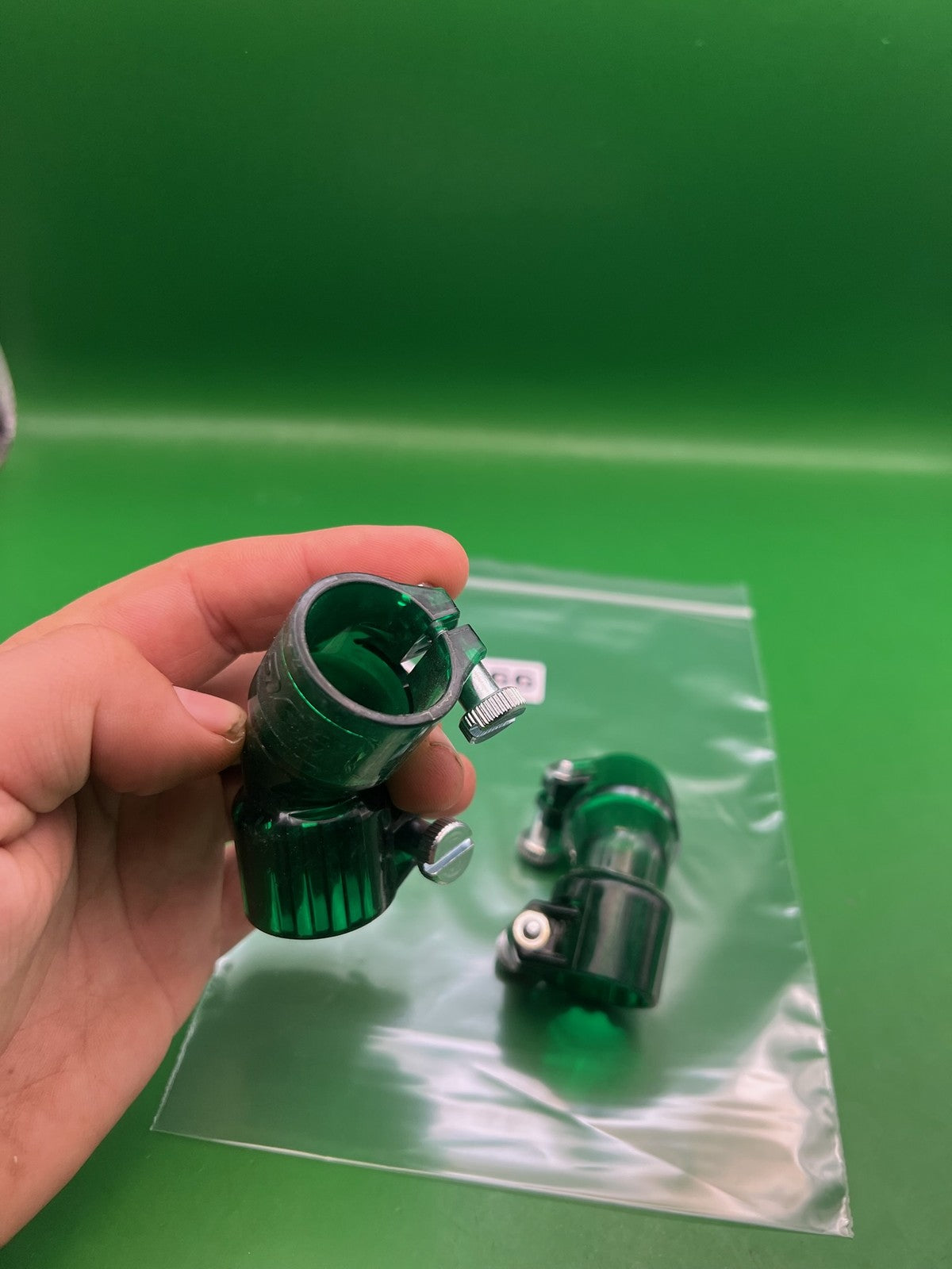 Green Paintball Elbows - x2 - used paintball feedneck elbow - translucent green