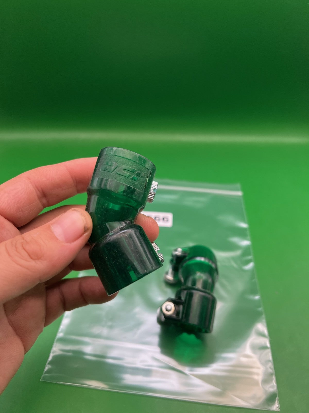 Green Paintball Elbows - x2 - used paintball feedneck elbow - translucent green