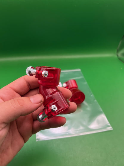 Pair of Two Red Paintball Right Feed Elbows - used paintball feed elbow - red