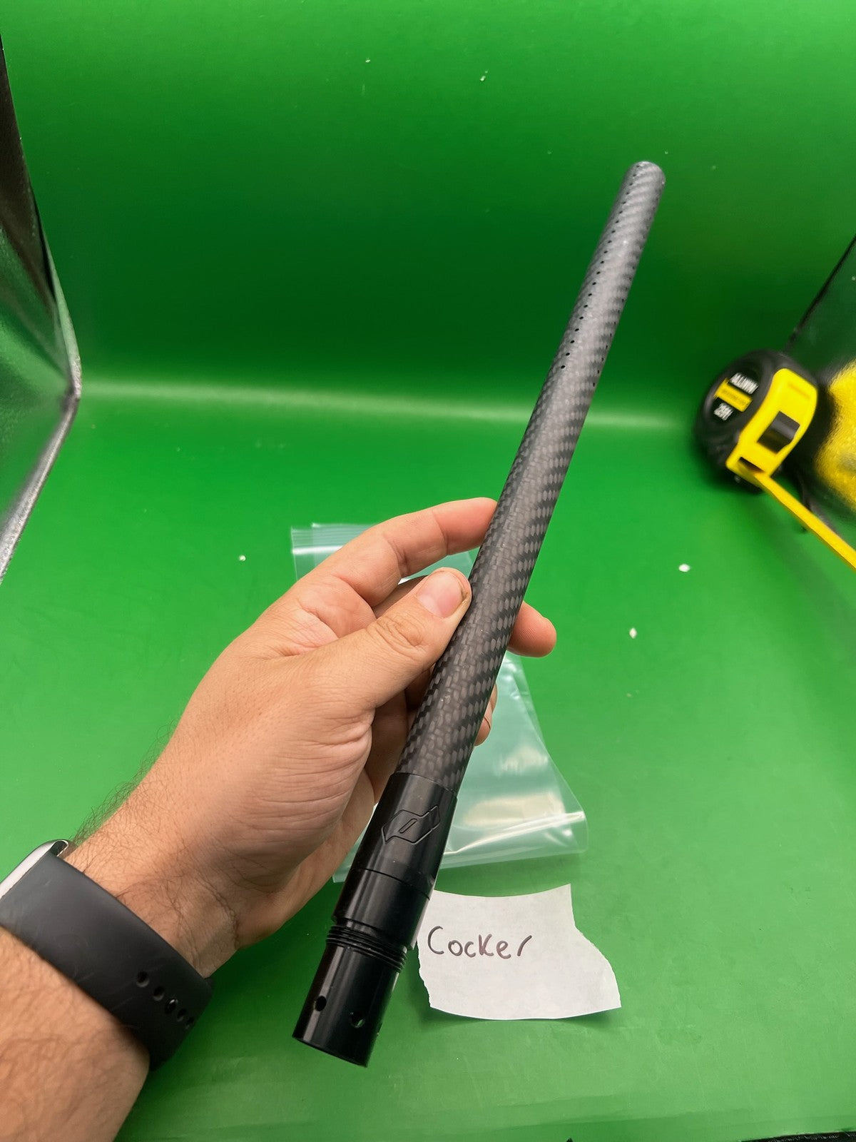 Deadly Winds Carbon Fiber Barrel Cocker Thread Black 14in - used paintball barrel - black