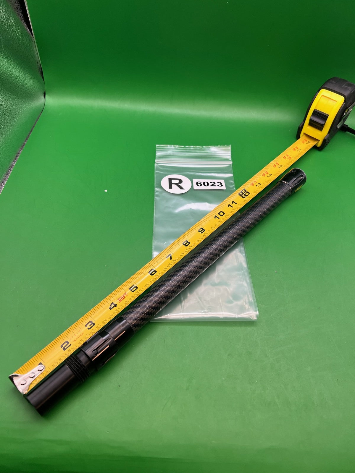 Stiffi Angel Carbon Fiber Barrel Back 14" - used paintball barrel back - black/carbon fiber