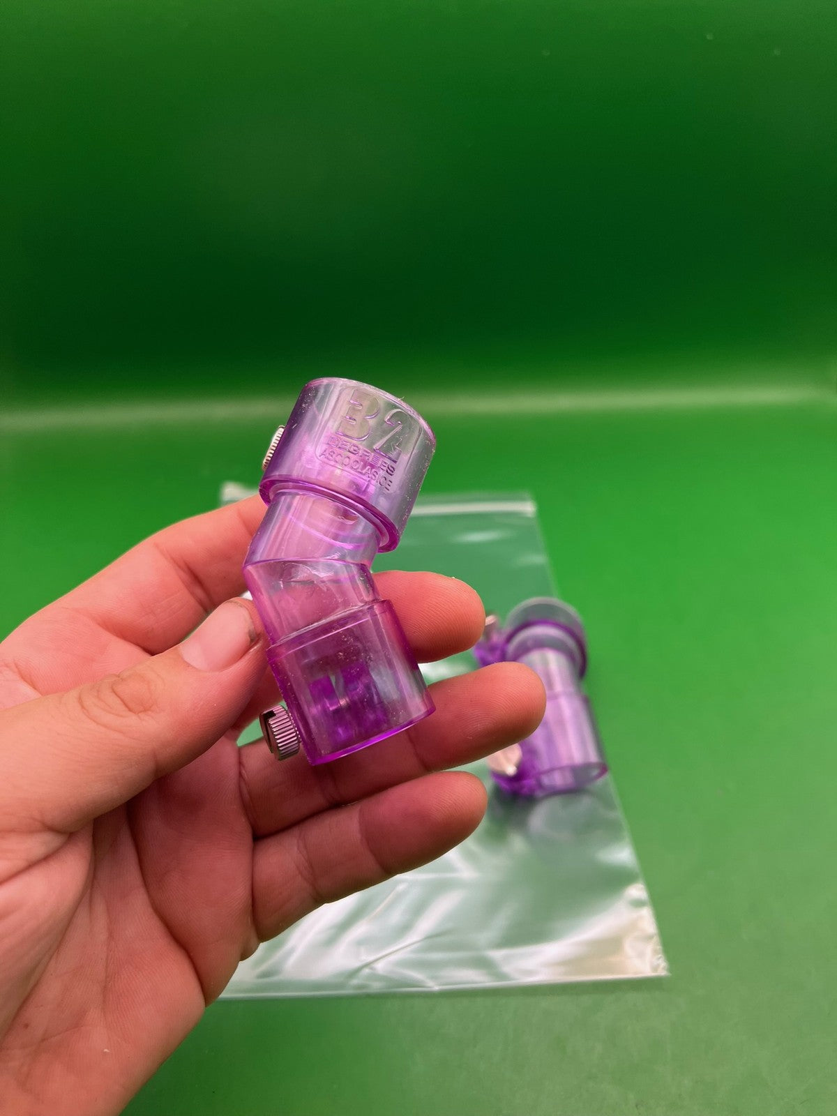Pair of 2 Purple Paintball Right Feed Elbows - used paintball feed elbow - purple