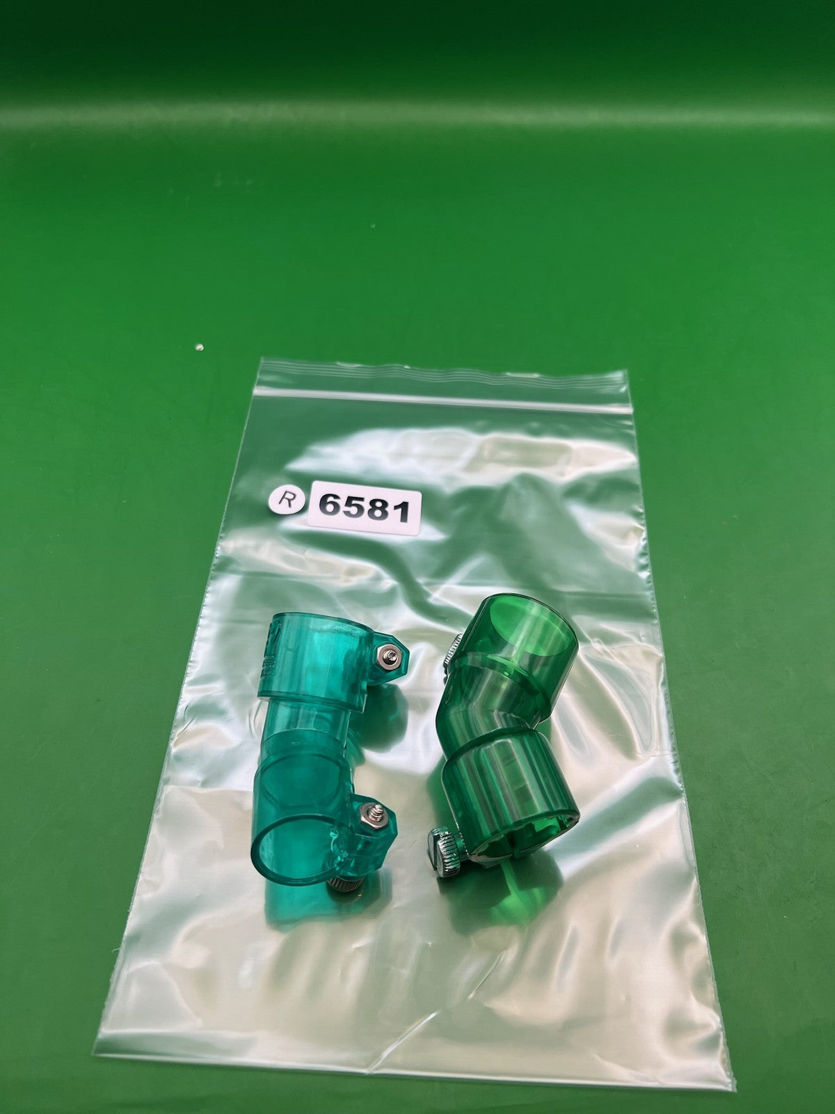 Green Paintball Elbows - x2 - used paintball feedneck elbow - teal / green transparent