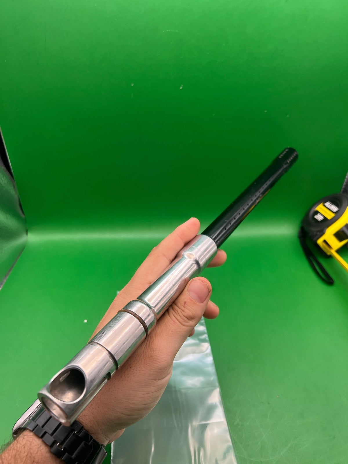 Automag .691 Black Silver Dye Broomstick - used paintball barrel - black/silver