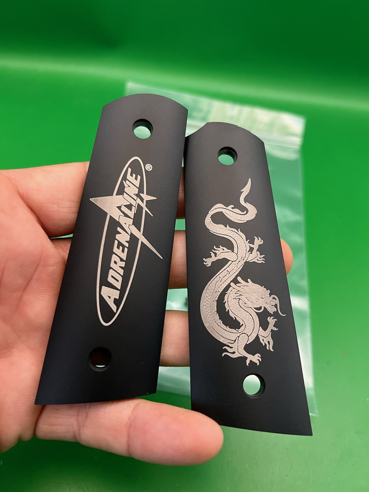 Adrenaline Luxe Anodized Mechanical Grip Panels Black Dragon Engraved