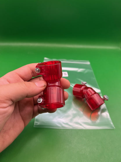 Pair of Two Red Paintball Right Feed Elbows - used paintball feed elbow - red