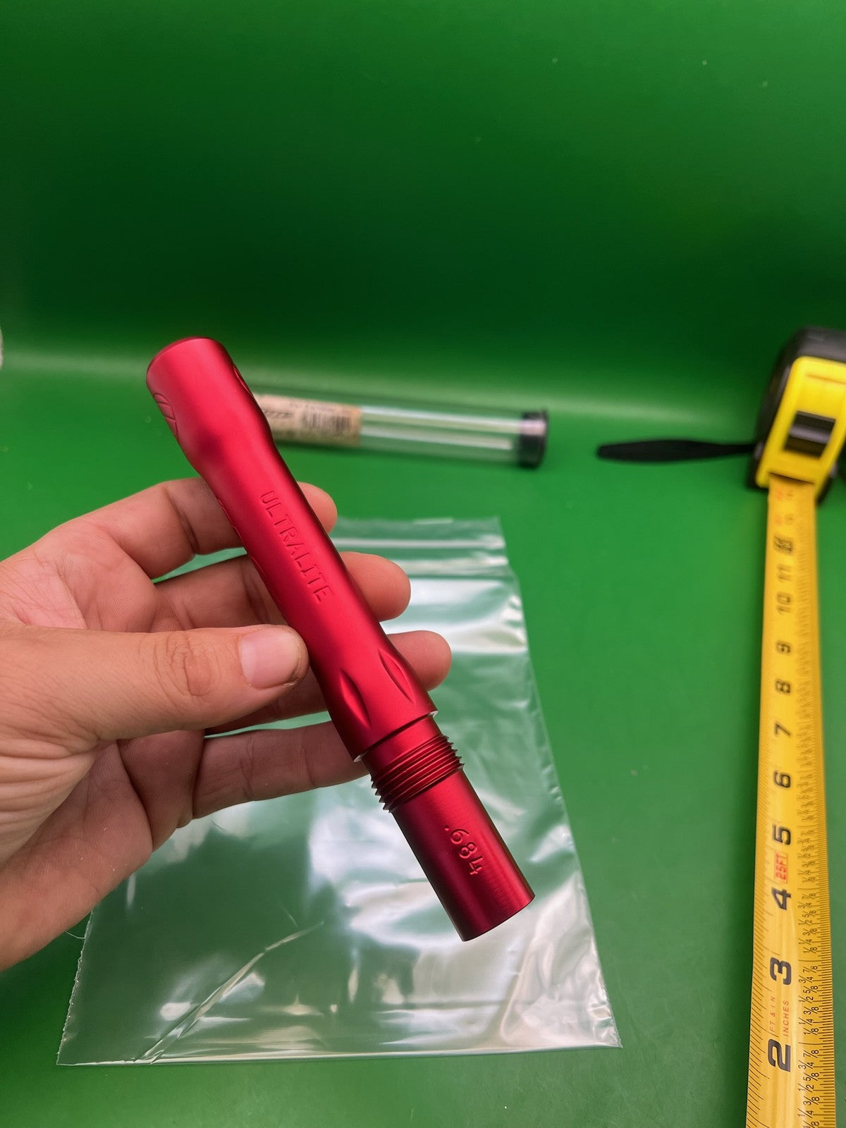 Dye Ultralite Barrel Back Red .684 Angel Threaded - used paintball barrel back - red anno