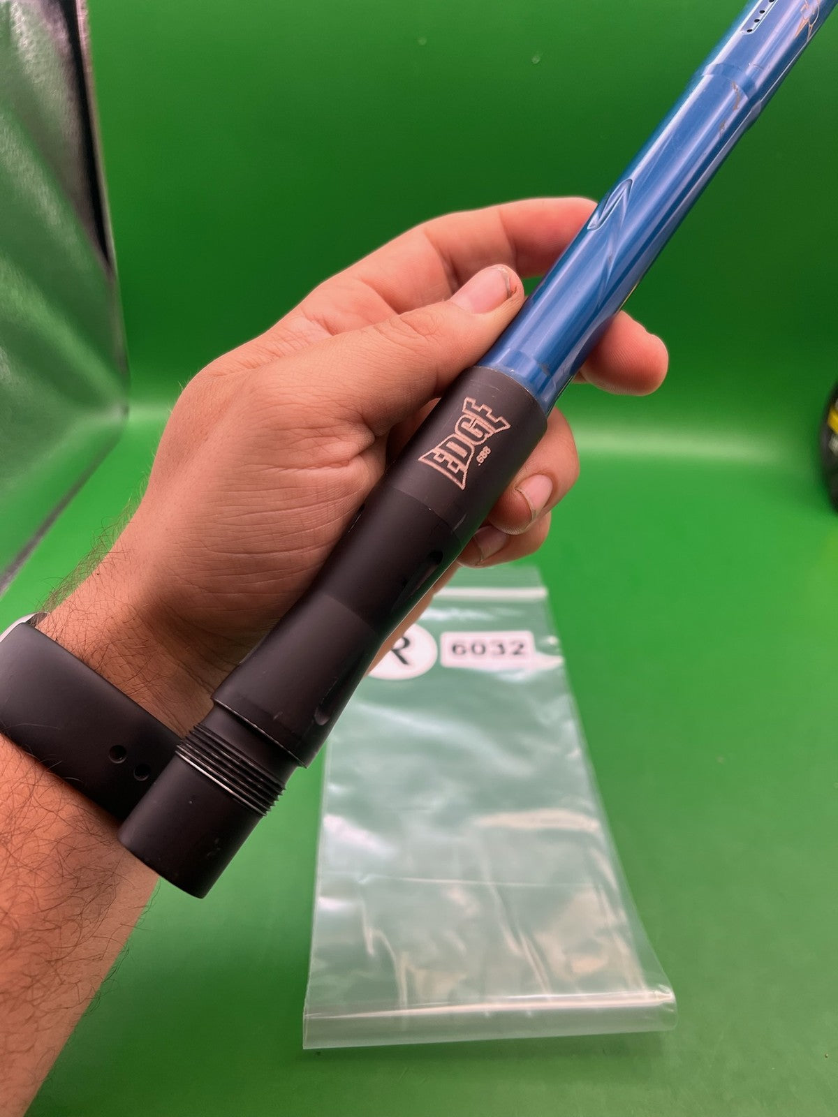 Autococker J&amp;J Edge Paintball Two-Piece Barrel 14" Blue Black - used paintball barrel (two-piece) - blue/black
