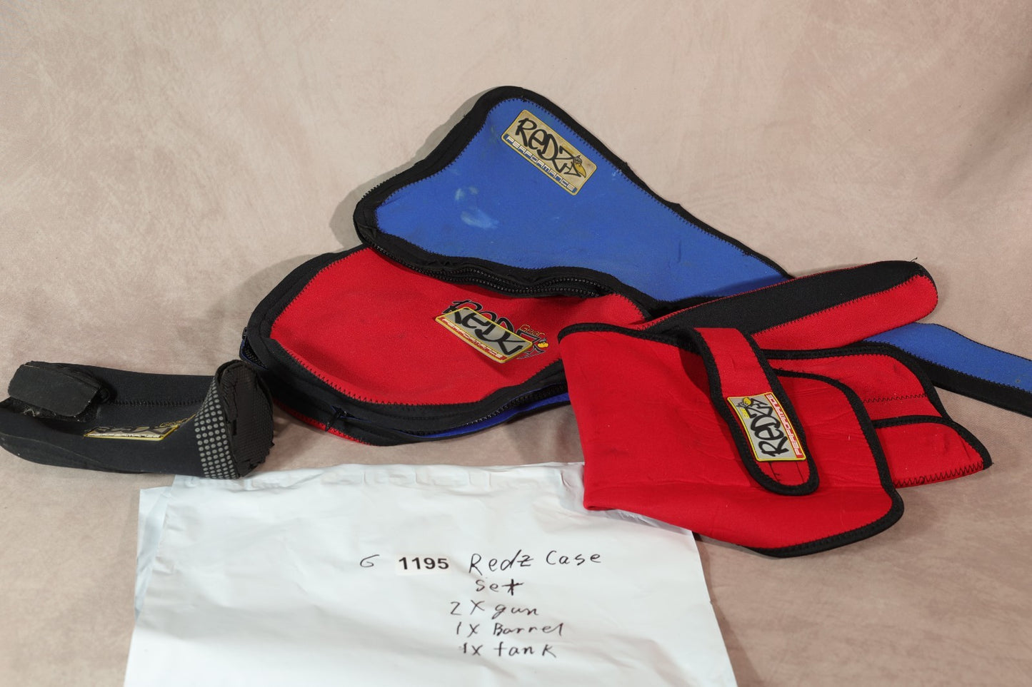 Redz Performance Paintball Case Set Gun Barrel Tank Covers Red Blue Neoprene Fro