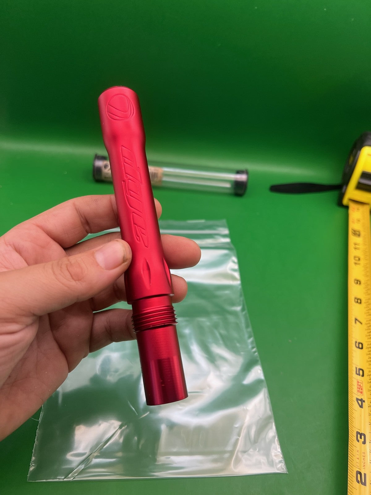 Dye Ultralite Barrel Back Red .684 Angel Threaded - used paintball barrel back - red anno