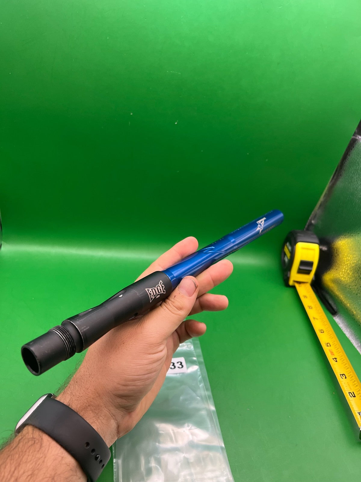 Autococker Edge Paintball Two-Piece Barrel Back Blue Black 12" .685 - used paintball barrel back - blue/black